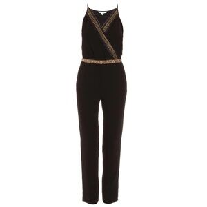DVF Diane Von Furstenberg Silk Caroline Jewel Embellished Black Jumpsuit Size 12